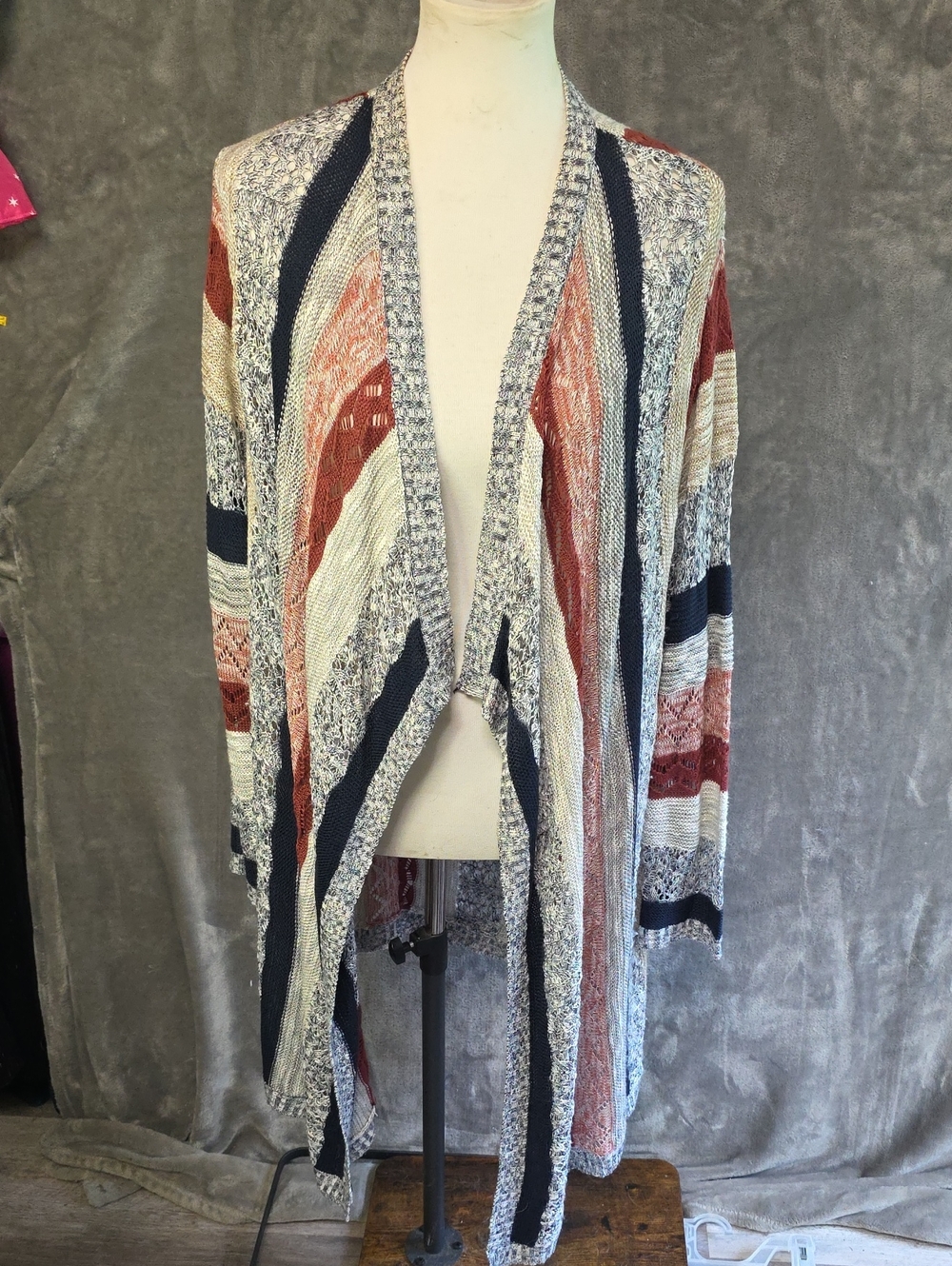 Absolutely Famous Striped Open-Front Cardigan in Navy, Cream & Rust